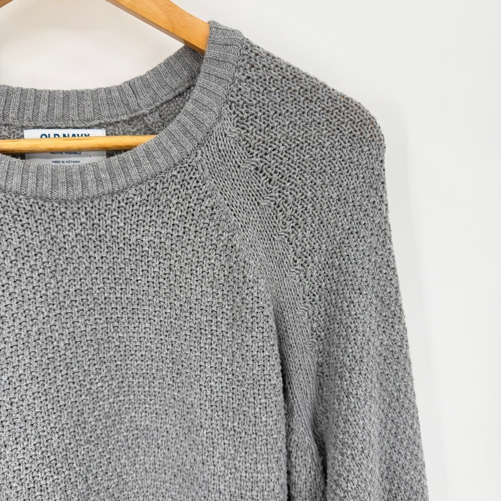 Old Navy Womens Size Large Crew Neck Fisherman Sweater Long Sleeve Knit Gray - Picture 4 of 8